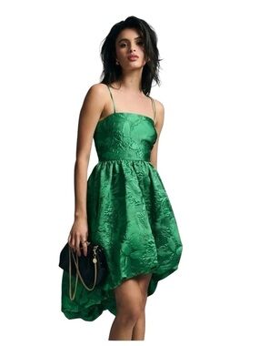 Anthropology Jacard bubble dress Kelley Green High-Low hem adjustable Straps NWT